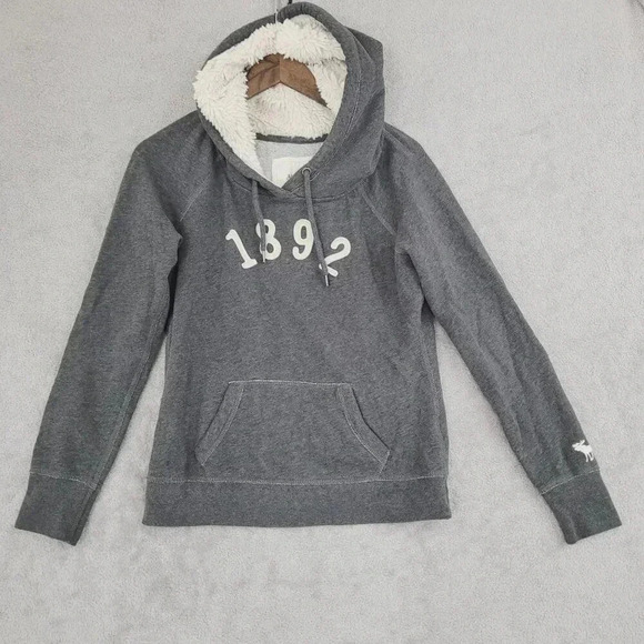 Abercrombie & Fitch Y2k  Womens Fleece Hoodie 1892 Graphic Medium Gray   6PT - Picture 1 of 9